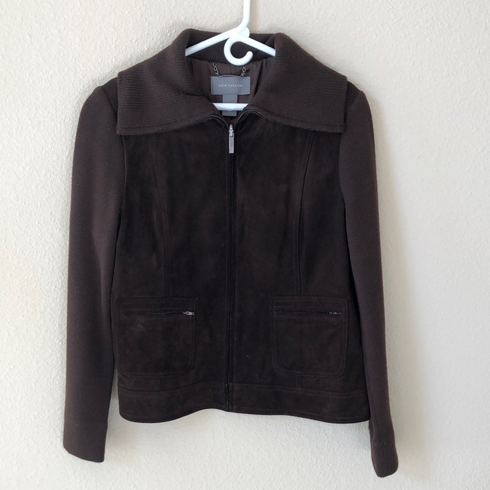 Ann Taylor Genuine Suede Leather and Knit Jacket Size L